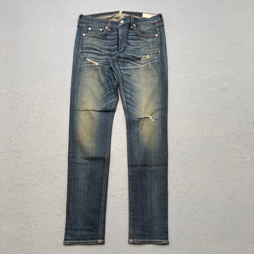 Rag & Bone Jeans Men's 28 Blue Dark Wash Skinny Slim Fit Distressed Whiskered